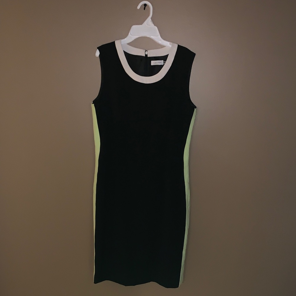 Calvin Klein Black Midi Dress with Green Accents